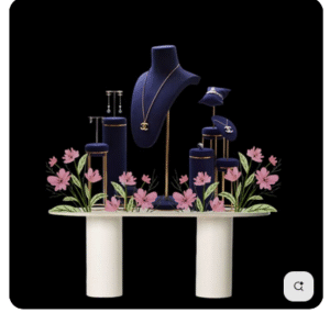 ویترین و ماکن با پایه های ابکاری برای طلافروشی